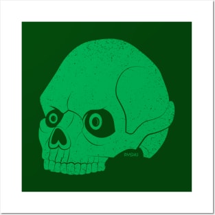 Distressed Emerald Green Skull Logo Posters and Art